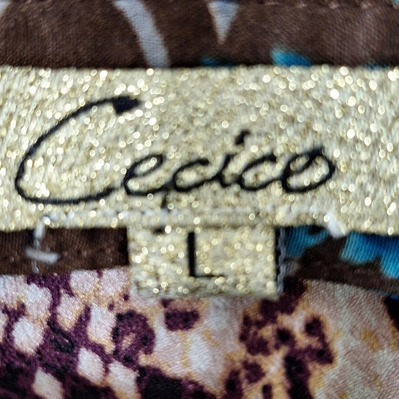 Cecico Sheer Brown Floral Academia Collared Button Down Hi-Lo Hem Top Size L - Picture 13 of 14